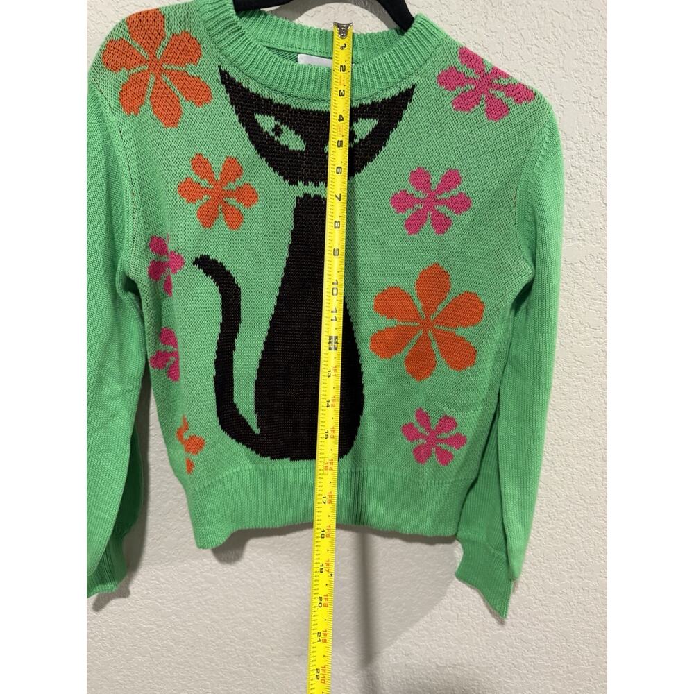 Oxknit Women’s Green Sweater Cat And Floral Design Size Small NWT - Picture 3 of 6